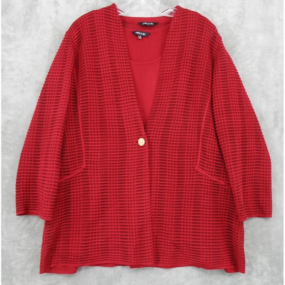 Misook Jacket Set 1X Gold Button Sheer Jacket Tank Topper Stretch Knit Career - Picture 1 of 15